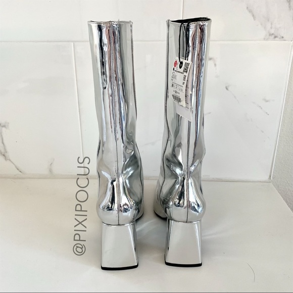 NEW Zara Metallic Heeled Leather Boots - Picture 9 of 10